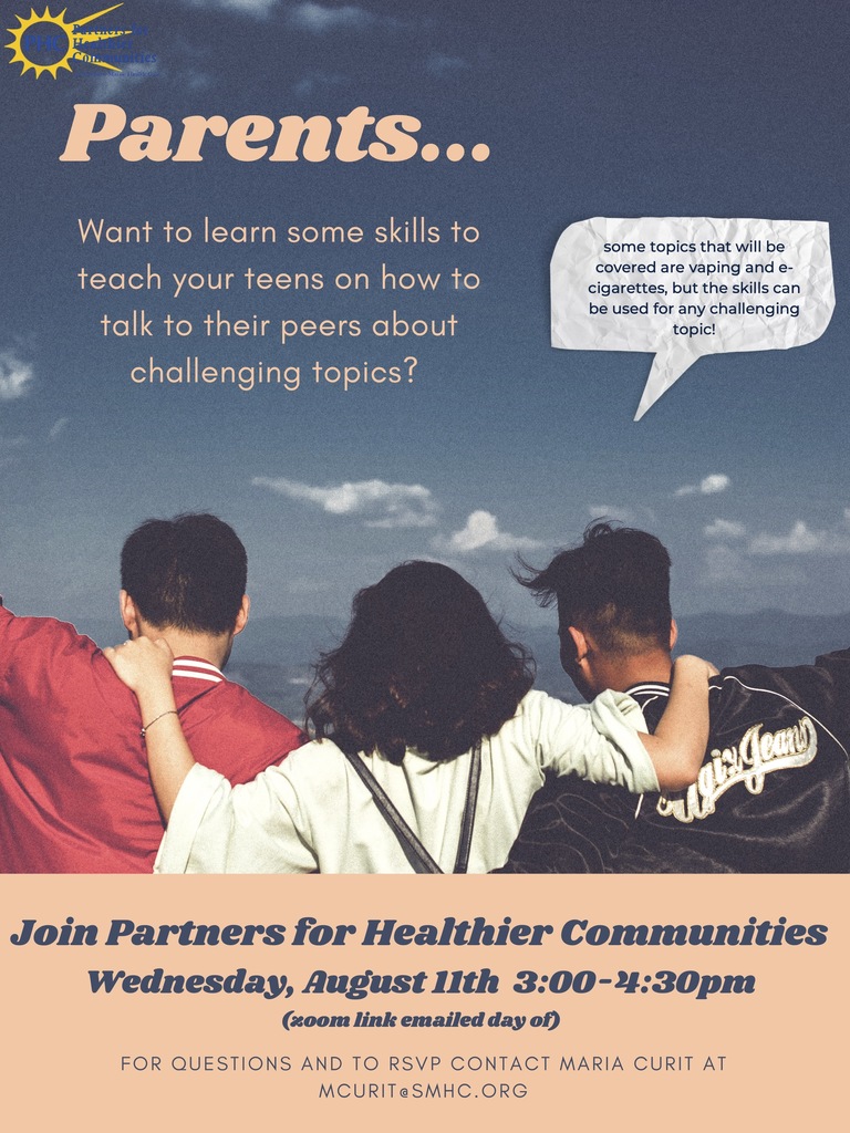 Partners for Healthier Communities - Parent Forum flier